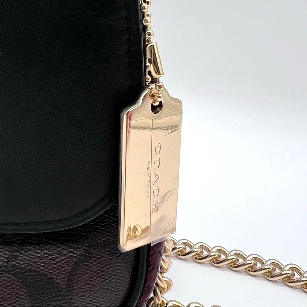 Coach Turnlock Chain Shoulder Bag 54182 Signature Canvas Python Like New - Picture 5 of 16